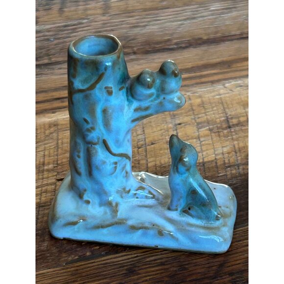 Vintage Ceramic Dog & Tree Stump Figurine Bud Vase - Picture 1 of 10